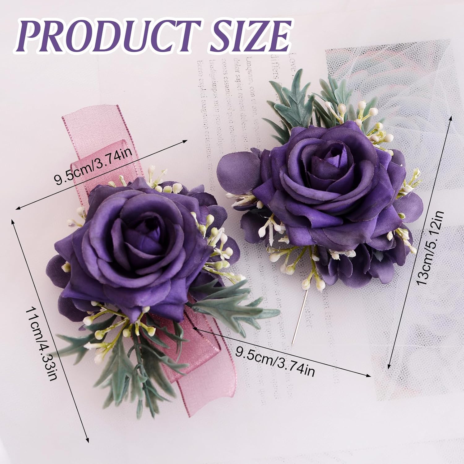 Wrist Corsage And Boutonniere Set, Artificial Purple Rose Hand Flower For Prom Wedding Wrist Corsage Wrist Flower For Graduation Party