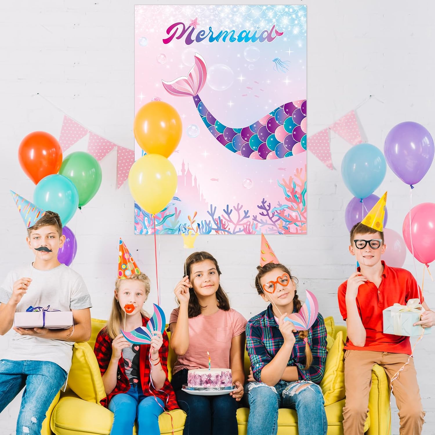 Pin The Tail On The Mermaid Party Game, Mermaid Theme Party Decorations With Poster Blindfolds And Tail Stickers, Ocean Theme Party Supplies