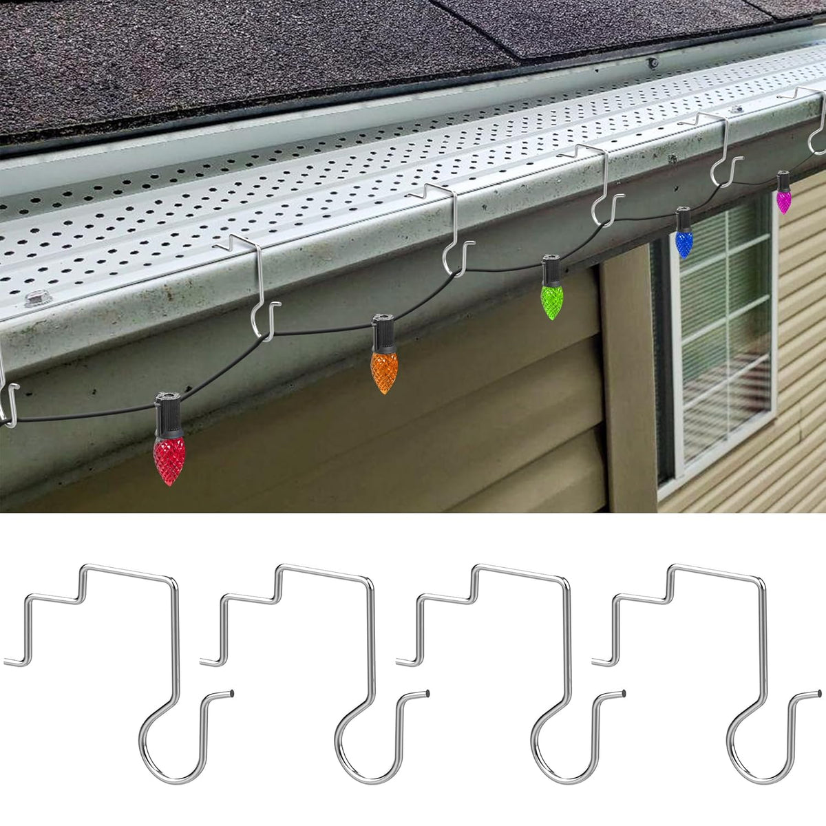 120 Pcs Christmas Gutter Light Hooks, Stainless Steel Christmas Gutter Clips, Outdoor Mesh Light Hanger Hook For Xmas Halloween Holiday Party Hanging Decoration