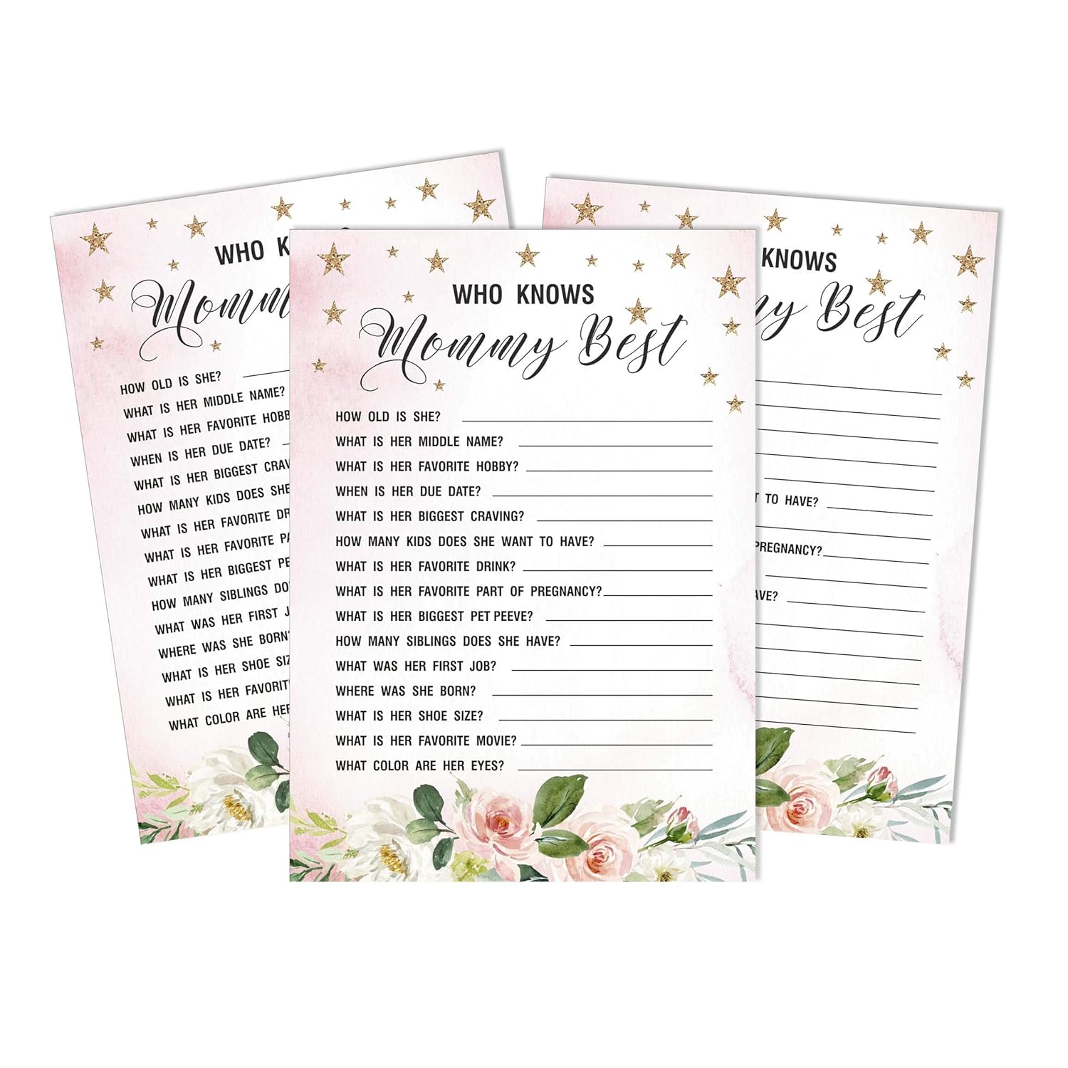 Gender Reveal 50-Pack Who Knows Mommy Best Floral Baby Shower Game Cards It’S A Boy It’S A Girl Fun Activity Cards