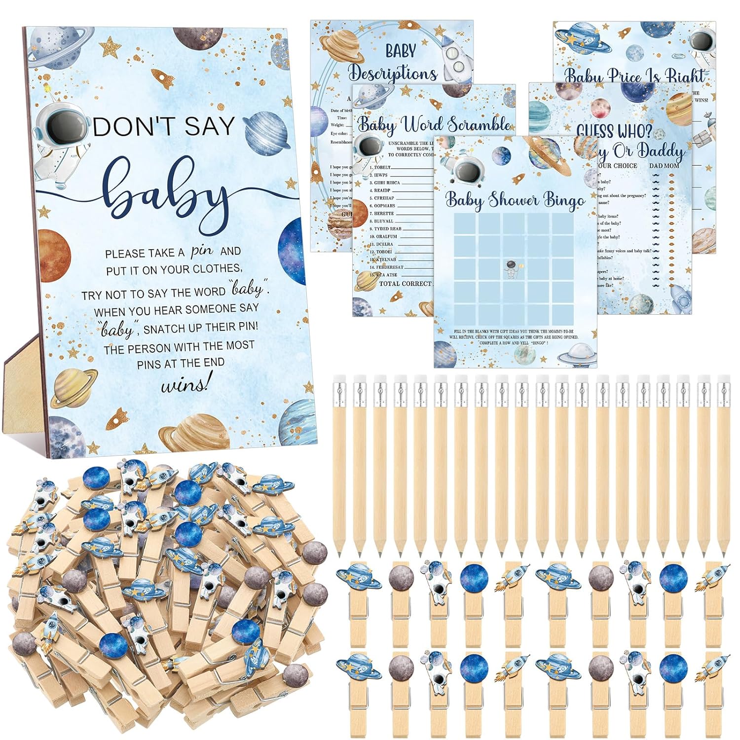 321 Space Baby Shower Decorations Games Supplies Houston We Have A Boy Astronaut Themed Wooden Don'T Say Sign For Space Astronaut Planet Galaxy Planets Baby Shower Birthday Party Decoration