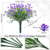 40 Bundles Outdoor Artificial Flowers Uv Resistant Faux Outside Plants Flowers Fake Plastic Plants For Outdoor Spring Summer Seasons Decoration Shrubs Garden Porch Box(Purple)