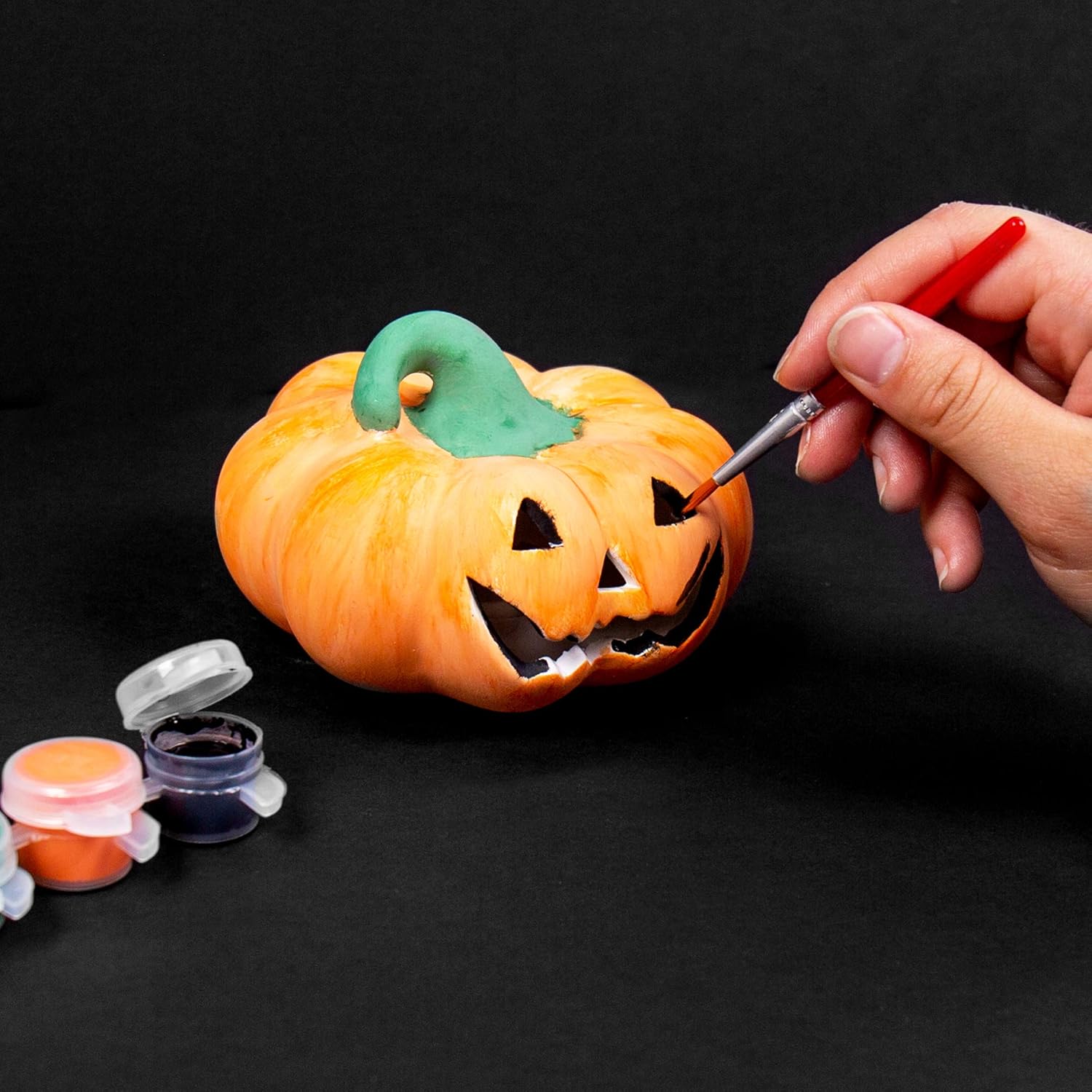 Horizon Group Usa Paint Your Own Ceramic Pumpkin, Mini Led Light Up Pumpkin, 3 Acrylic Paint Pots, Mini Paintbrush