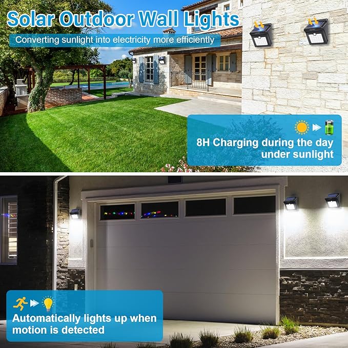 4 Pack 28 LED Solar Motion Sensor Lights Waterproof Wireless Outdoor Security Wall Lights