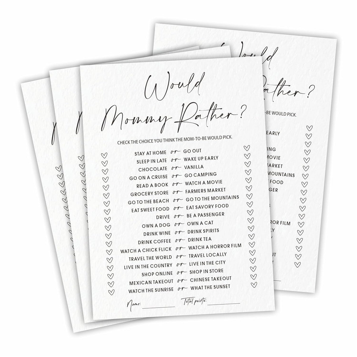 30 Would Mommy Rather Game Cards For Baby Shower - Minimalism White Double-Sided Fill In Advice Cards For Baby Announcement, Gender Reveal, New Parents-To-Be Party Favor & Supplies - C13