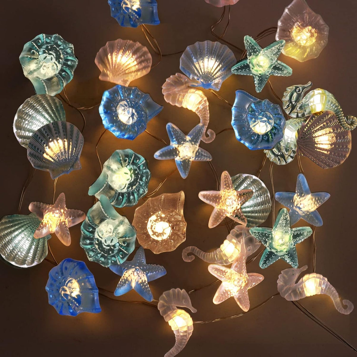 Ocean Themed String Lights Beach Décor Seashell Seahorse Conch Starfish Marine Life Lights 10Ft 30Led Battery Operated W