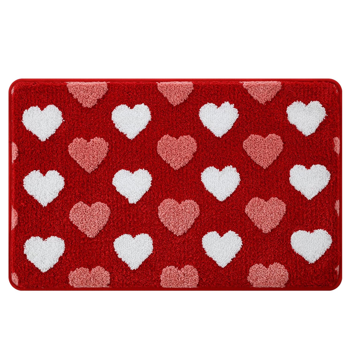 Valentines Bathroom Rug 16X24 Inch, Soft And Absorbent Tufted Love Heart Bath Mat Non Slip Washable, Valentines Day Bathroom Decor Rug Happy Anniversary Decorations