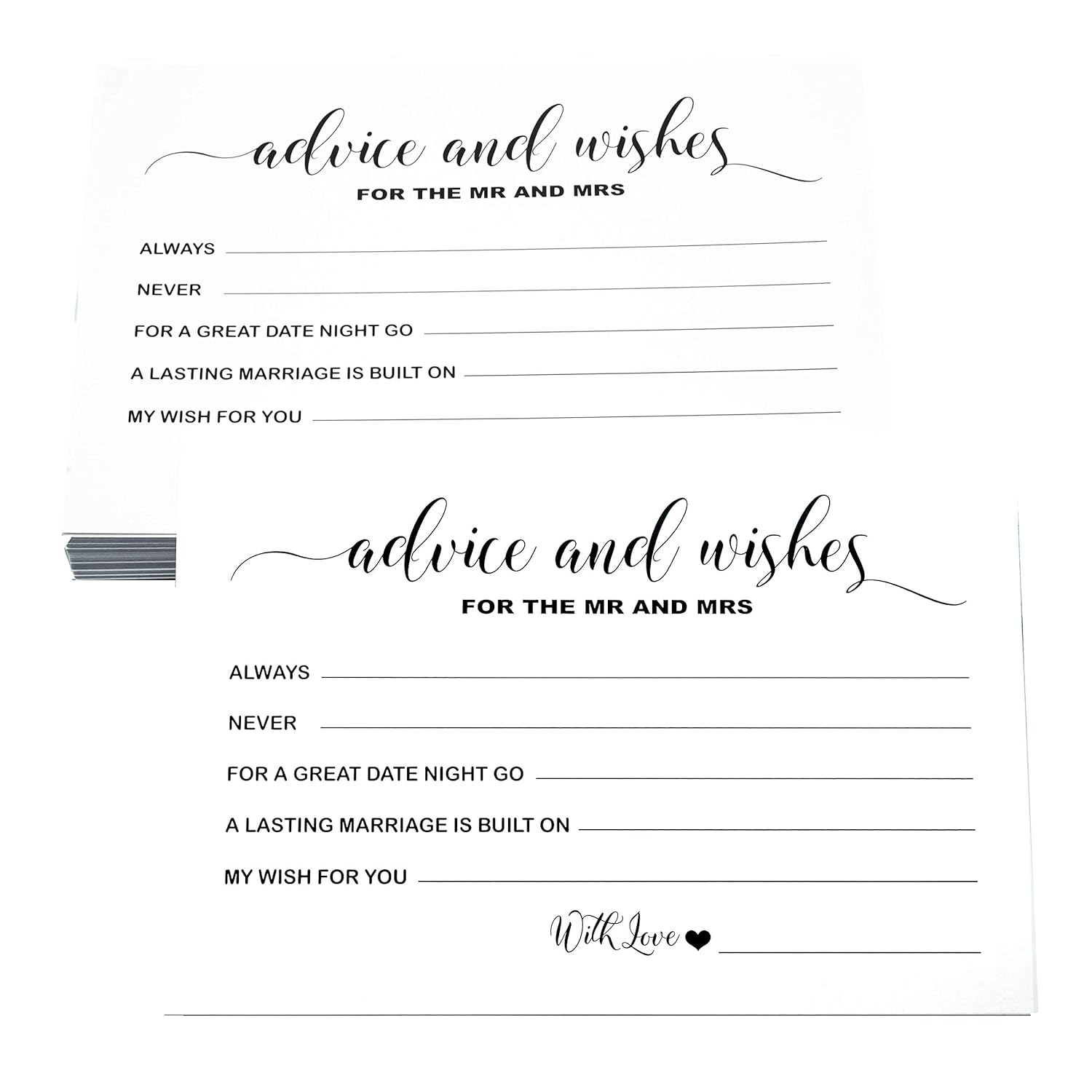Wedding Advice And Well Wishes Cards For The Mr And Mrs Bride And Groom Newlyweds Bridal Shower Games Note Marriage Advice Pack Of 50