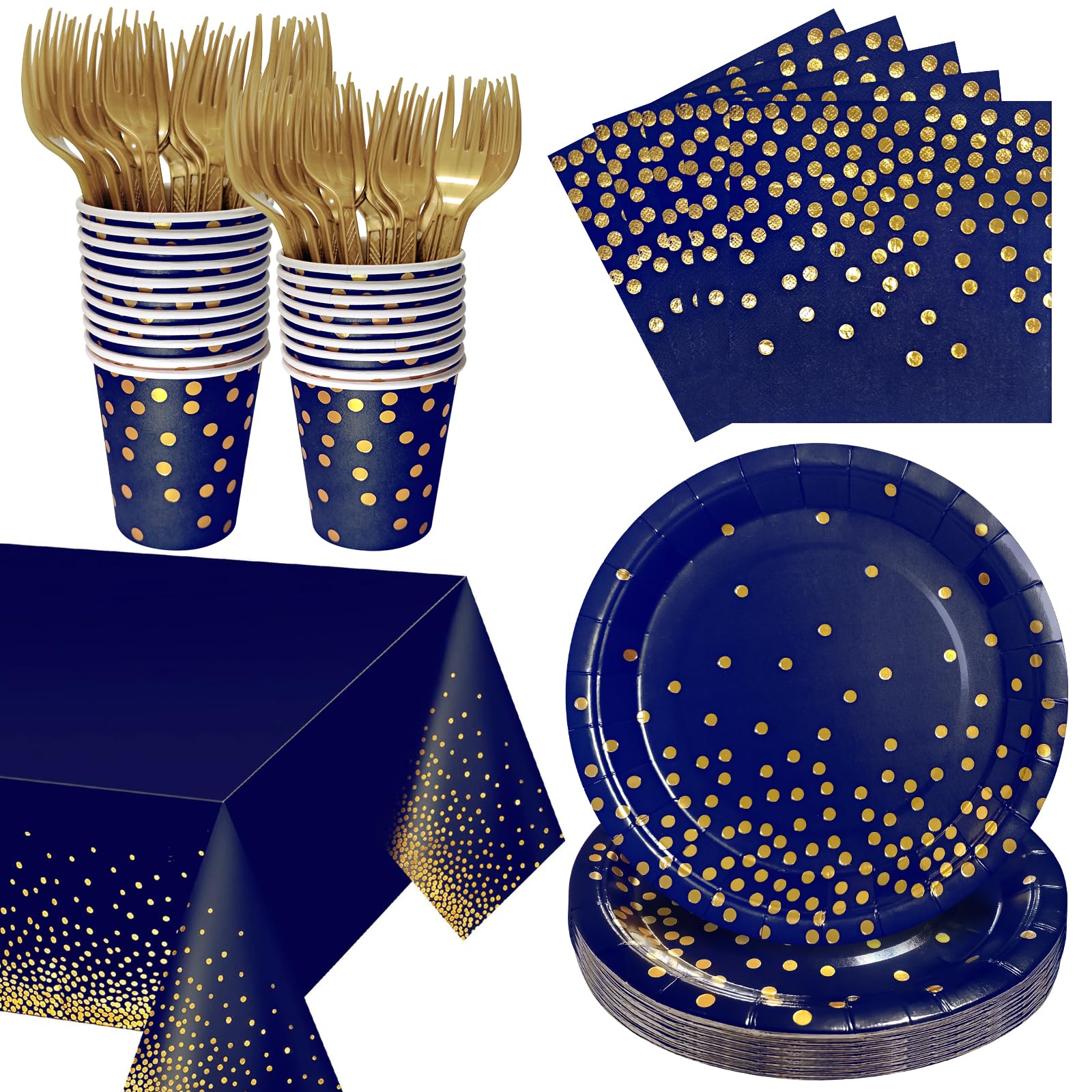 Navy Blue and Gold Paper Plates Napkins Cups Tablecloths Party Supplies