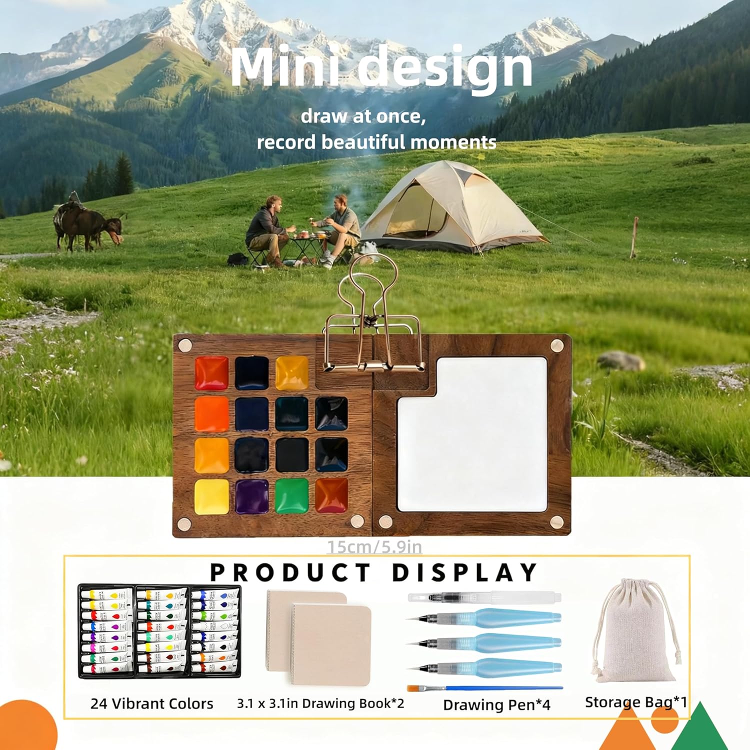 Mini Watercolor Paint Set, Pocket Watercolor Set With Paint, Travel Paint Kit,Brush, Sketchbook & Copper Clip, Watercolor Travel Kit For Beginners, Artists & Painting Enthusiasts