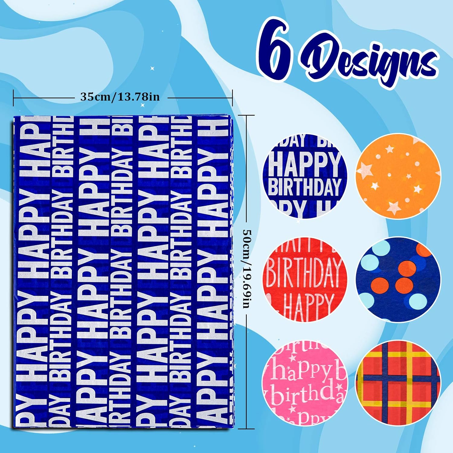 120 Count Happy Birthday Gift Tissue Paper - Assorted Pattern Wrapping Paper - 13.8 X 19.7 Inch - Classic, Unique - Mixed Color - Birthday Occasion