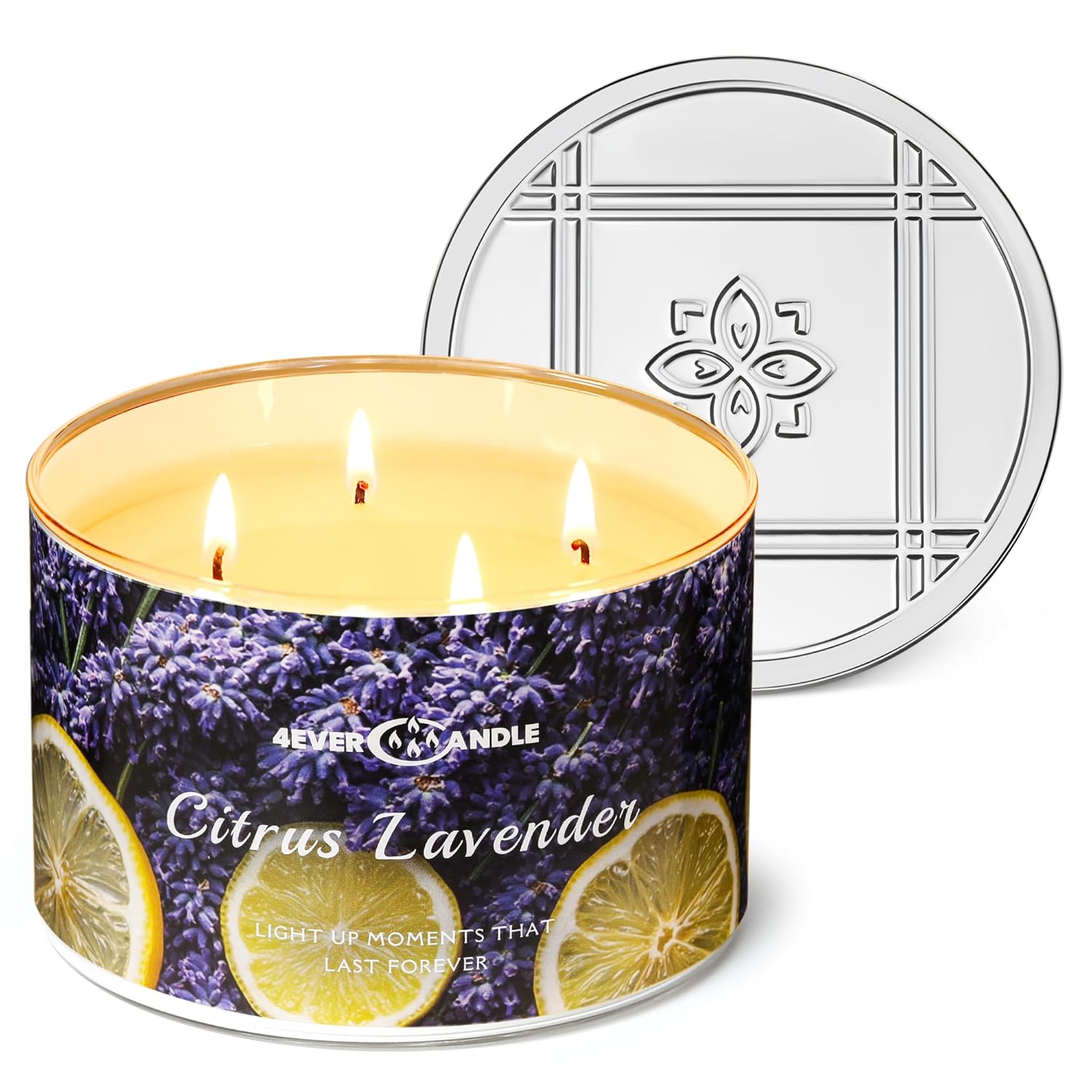 4Ever Scented Candles | 4-Wick 18Oz Soy Wax Candle | Up To 50Hrs Clean Burn | Aromatherapy Candles For Home Scented | Gifts For Women & Mom, Citrus Lavender