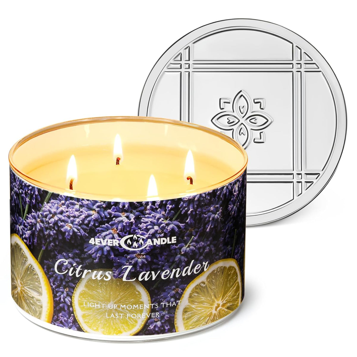 4Ever Scented Candles | 4-Wick 18Oz Soy Wax Candle | Up To 50Hrs Clean Burn | Aromatherapy Candles For Home Scented | Gifts For Women & Mom, Citrus Lavender