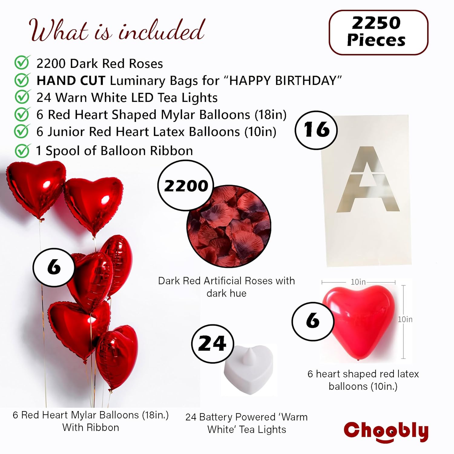 Luminary Bags With Led Tea Light Candles, Balloons, And Rose Petals – Romantic Decorations For Proposals, Anniversaries, And Special Moments (Happy Birthday)