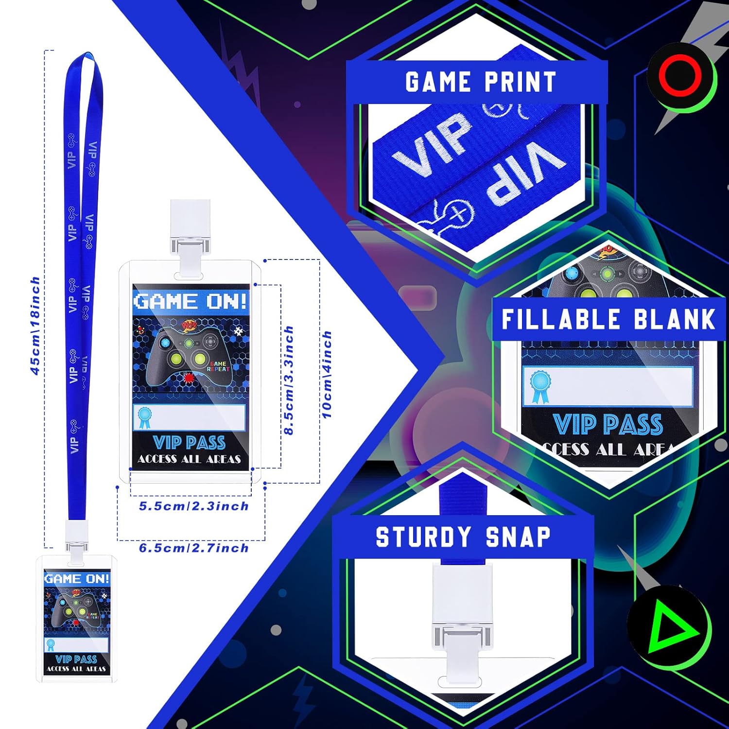 24 Pcs Video Game Party Favors Vip Video Game Lanyard Vip Pass Holder Card Tickets For Birthday Party Supplies