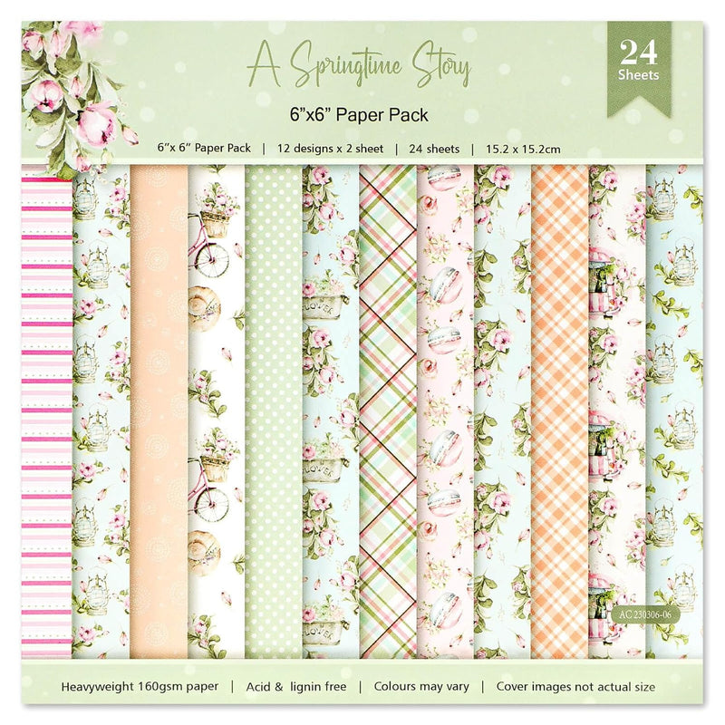 6 X 6 Inch Floral Patterned Paper, Spring Themed Scrapbook Paper Single-Sided