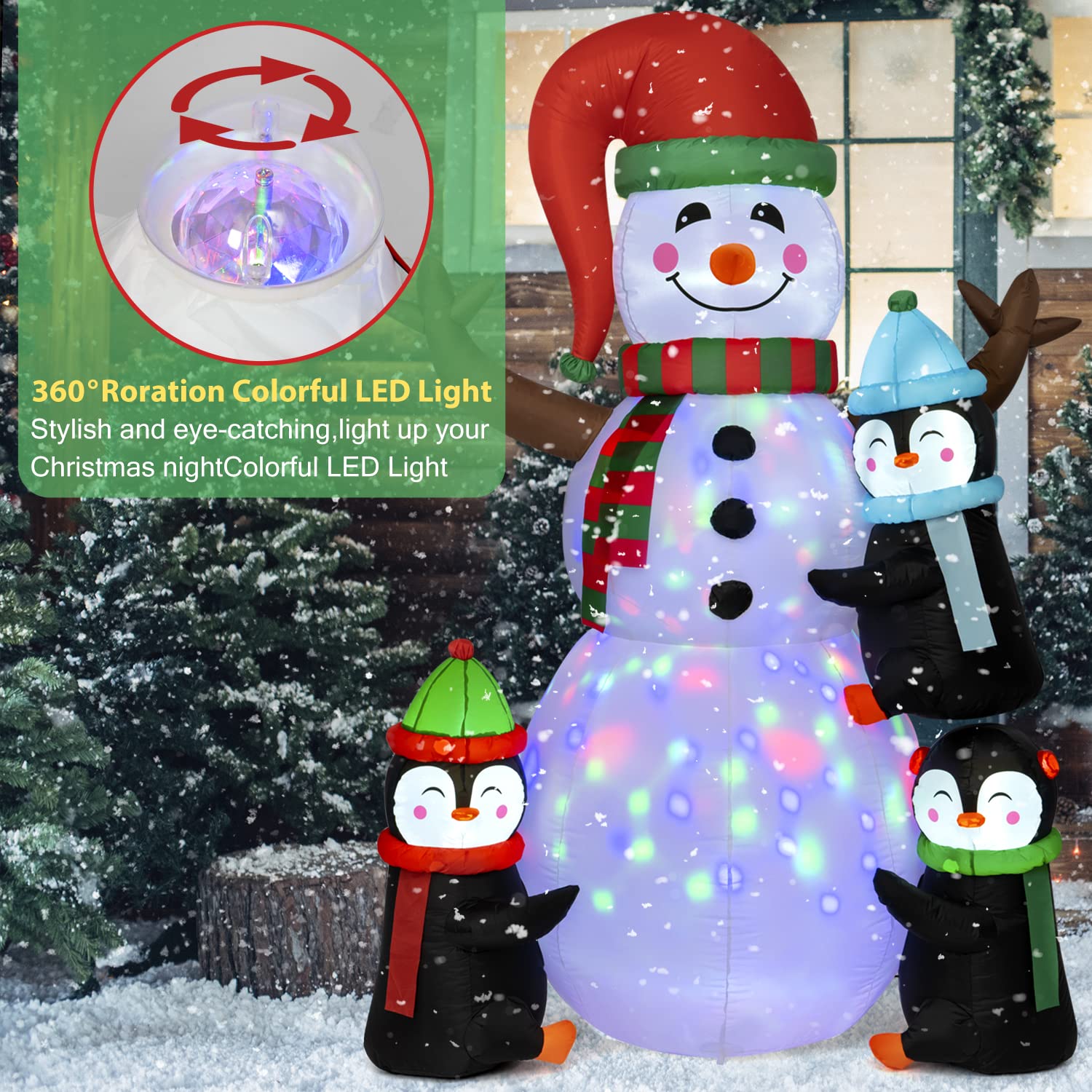 Christmas Inflatables Outdoor Decorations, 6Ft Inflatables Snowman Decorations And 3 Penguins With Led Lights Christmas