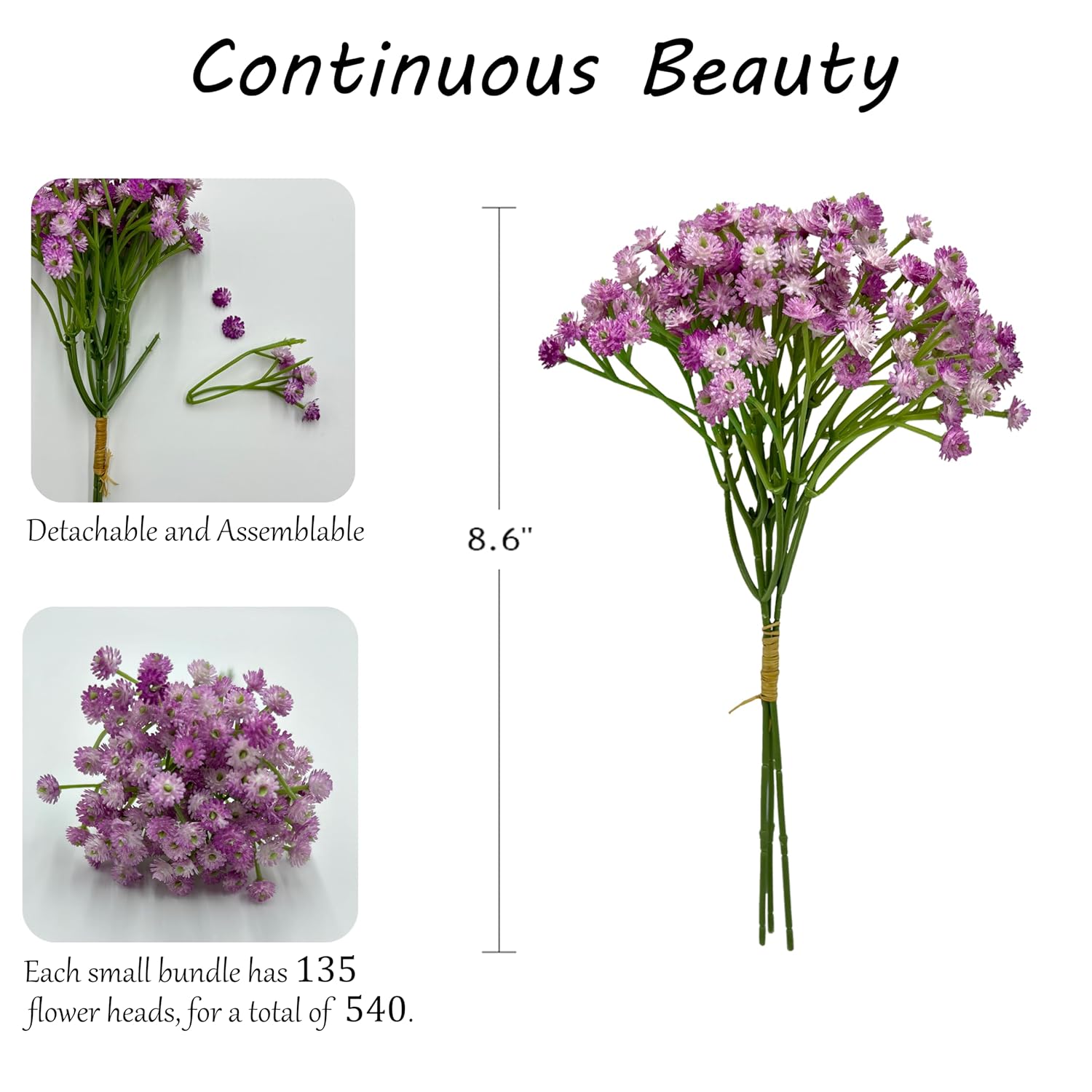 Babys Breath Artificial Flowers 12Pcs, Fake Babies Breath Bouquets Gypsophila Real Touch Purple Faux Flowers For Wedding Floral Arrangement Home Decor