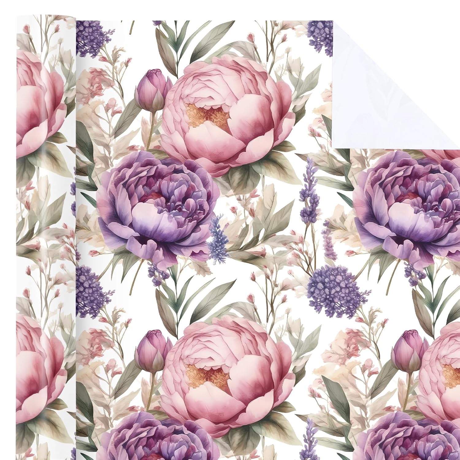 Floral Wrapping Paper Roll - Mini Roll - 17 Inch X 9.8 Feet - Purple Flower Wrapping Paper, Perfect For Girls Women Birthday, Wedding, Bridal Shower