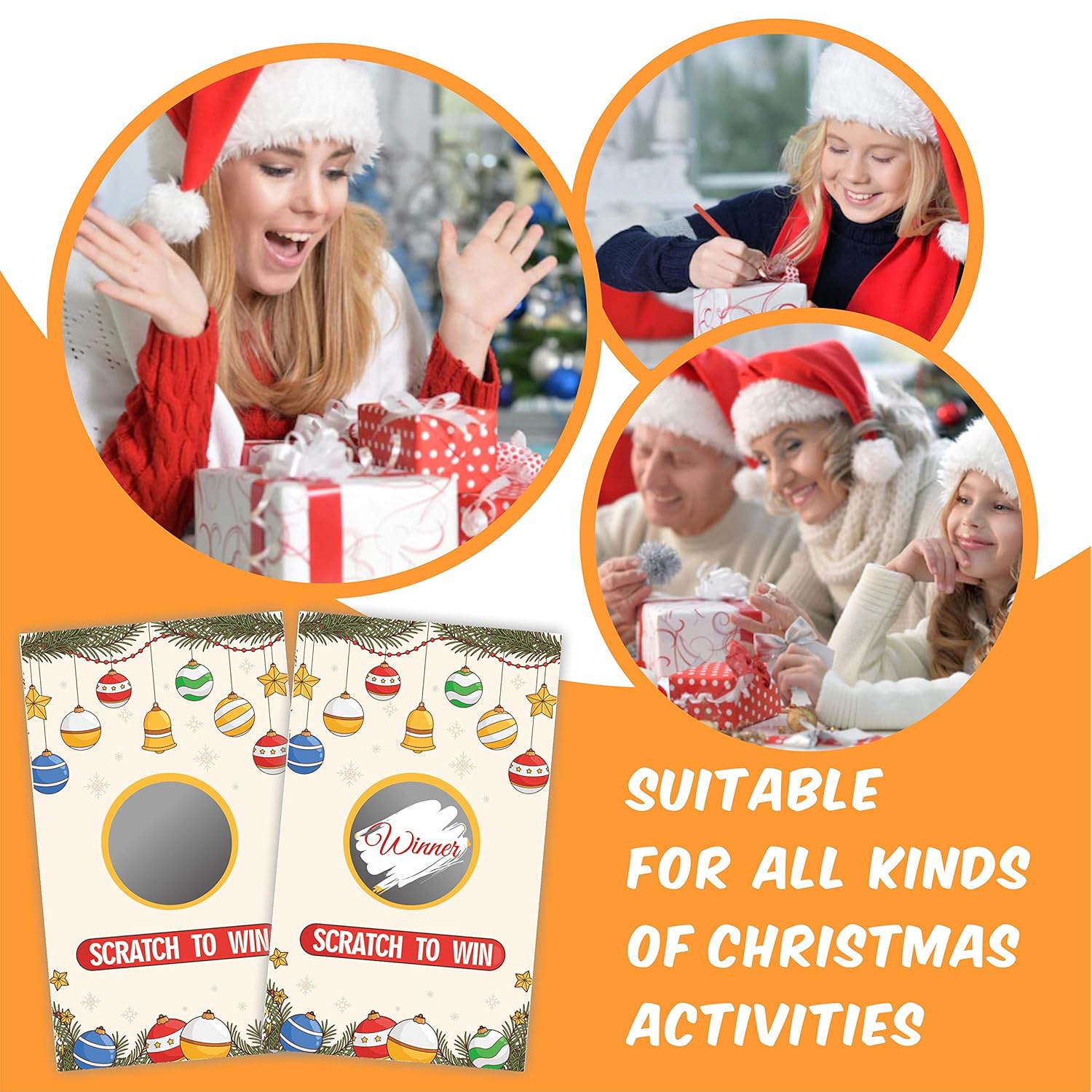Christmas Scratch Off Game Cards, Christmas Party Game Cards, Festive Holiday Raffle Ticket For Prizes Adults Groups, Xmas Countdown Activities - 40 Pack(Ggk-005)