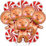 10Pcs Christmas Balloons Decorations Large Gingerbread Man Helium Balloons Red Candy Foil Mylar Balloons For Winter Themed Christmas Holiday Birthday Baby Shower Party Decorations Supplies