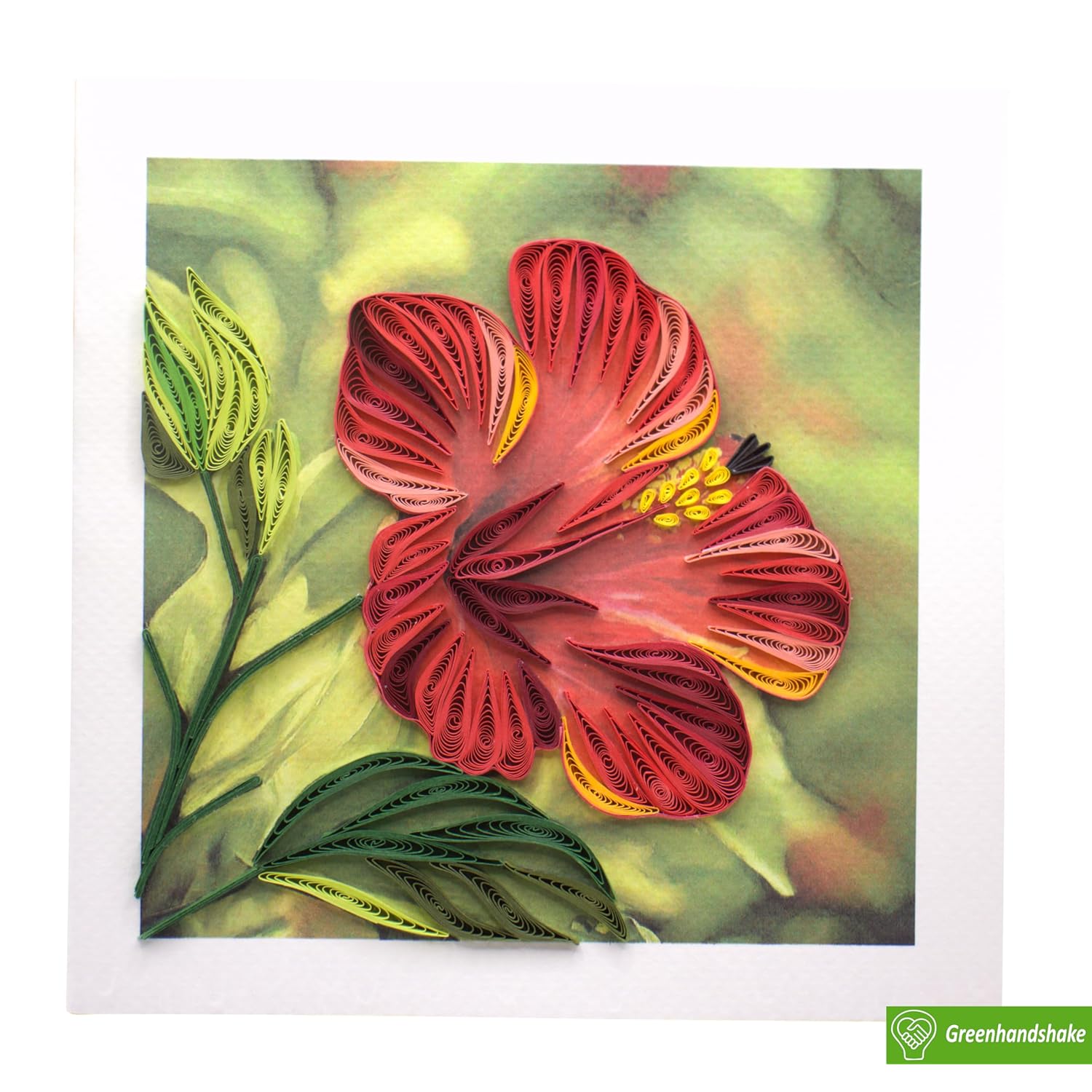 Hibiscus Flower, Quilling Art Greeting Card For Birthday, Valentine'S Day, Mother'S Day, Anniversary, Thank You, Get Well, 6" X 6"