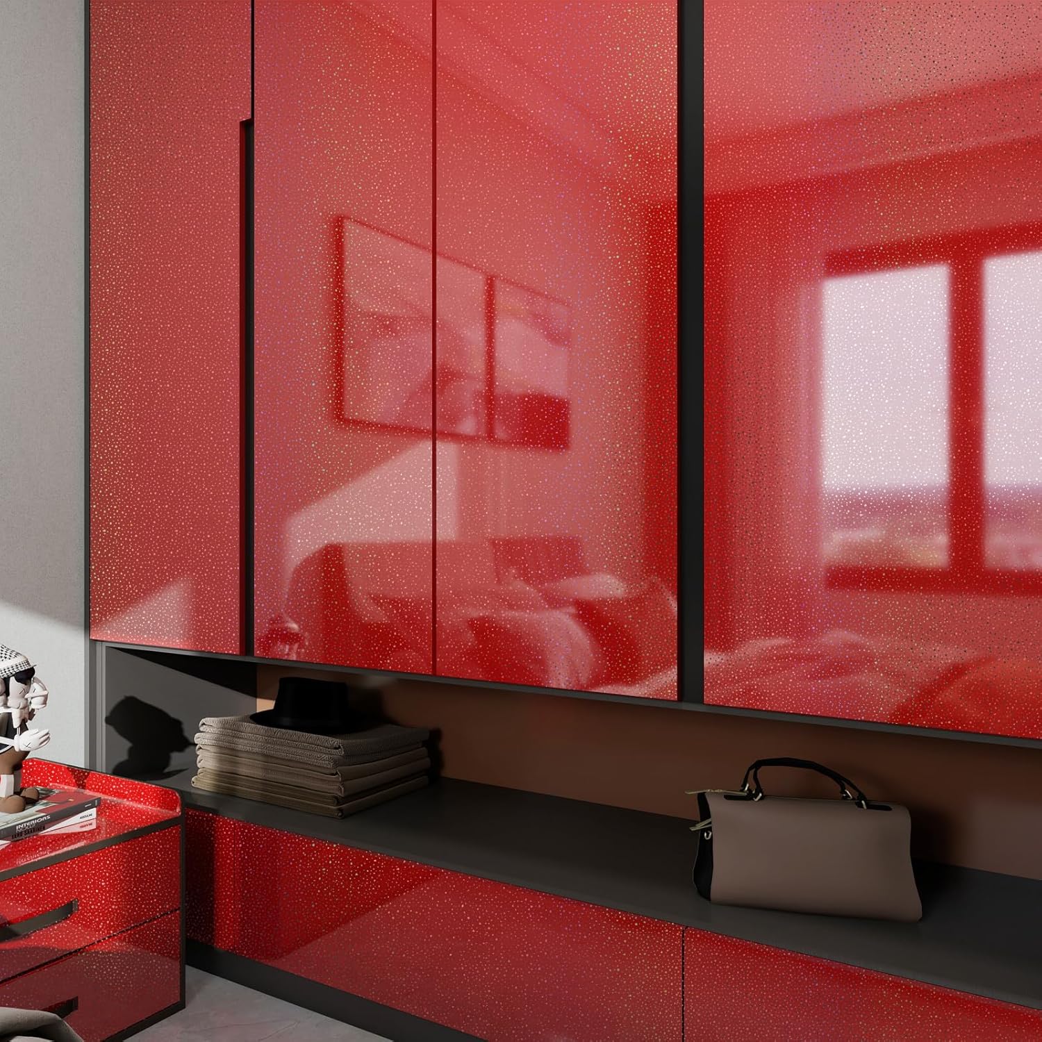 Holographic Glitter Red Contact Paper - 15.7”X78” Sparkle Peel And Stick Wallpaper, Self-Adhesive Waterproof Vinyl Film For Kitchen Countertops, Cabinets, Furniture, Removable & Easy To Clean