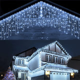 Christmas Lights Outdoor, 33Ft 400 Led Icicle Lights For Outside, Plug In Curtain String Lights With 8 Modes Waterproof