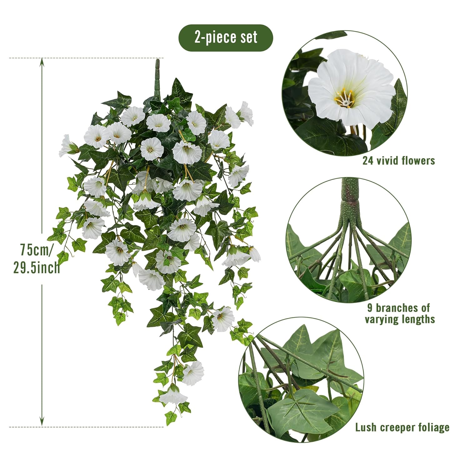 Artificial Flowers Faux Outdoor Plants Artificial Petunias For Outdoors Uv Resistant Fake Petunias Plants Hanging Flower Patio Decor Outside Basket Realistic Silk Plant No Pot(White 2Pcs)