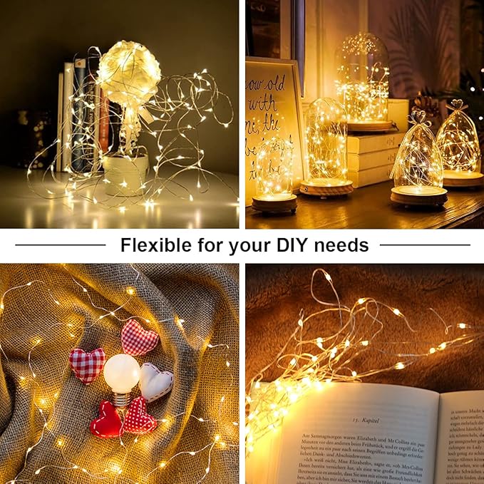 6 Pack Battery Operated Fairy Lights 6.6FT 20 LED Copper Wire Firefly Twinkle String Lights Warm White Waterproof Mini Lights for Bedroom Wedding Party Christmas Decor