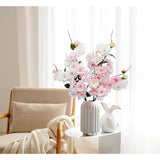 2Pcs Artificial Cherry Blossom Flower Bulk Plum Pink Silk Peach Flowers Cherry Blossom Branches With Leaves For Spring Summer Decor Home Wedding Party Table Centerpieces