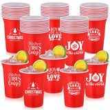 50 Pcs 16 Oz Disposable Christmas Plastic Cups Christmas Plastic Party Cups Red Merry Joy Christmas Cups Bulk For Drinking Xmas Holiday Party Decoration Beverage Snacks Beer, 5 Styles