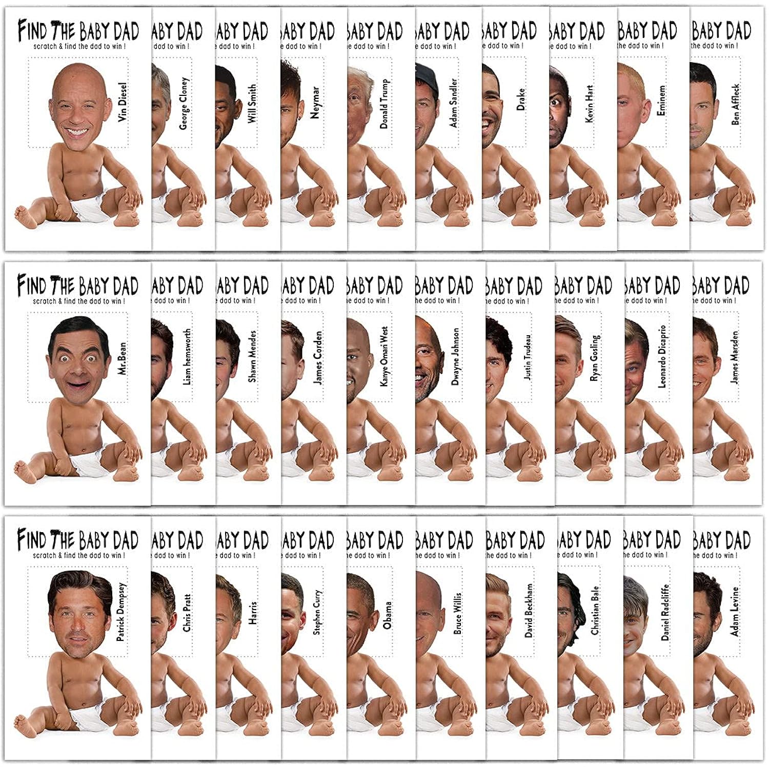 Baby Shower Games – Find The Baby Dad Scratch Off Celebrity Cards, Baby Shower Party Games Supplies – 36 Cards(Ba02-Heir)