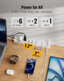 10FT Surge Protector Power Strip with 6 Outlets 3 USB Ports Flat Plug Extension Cord