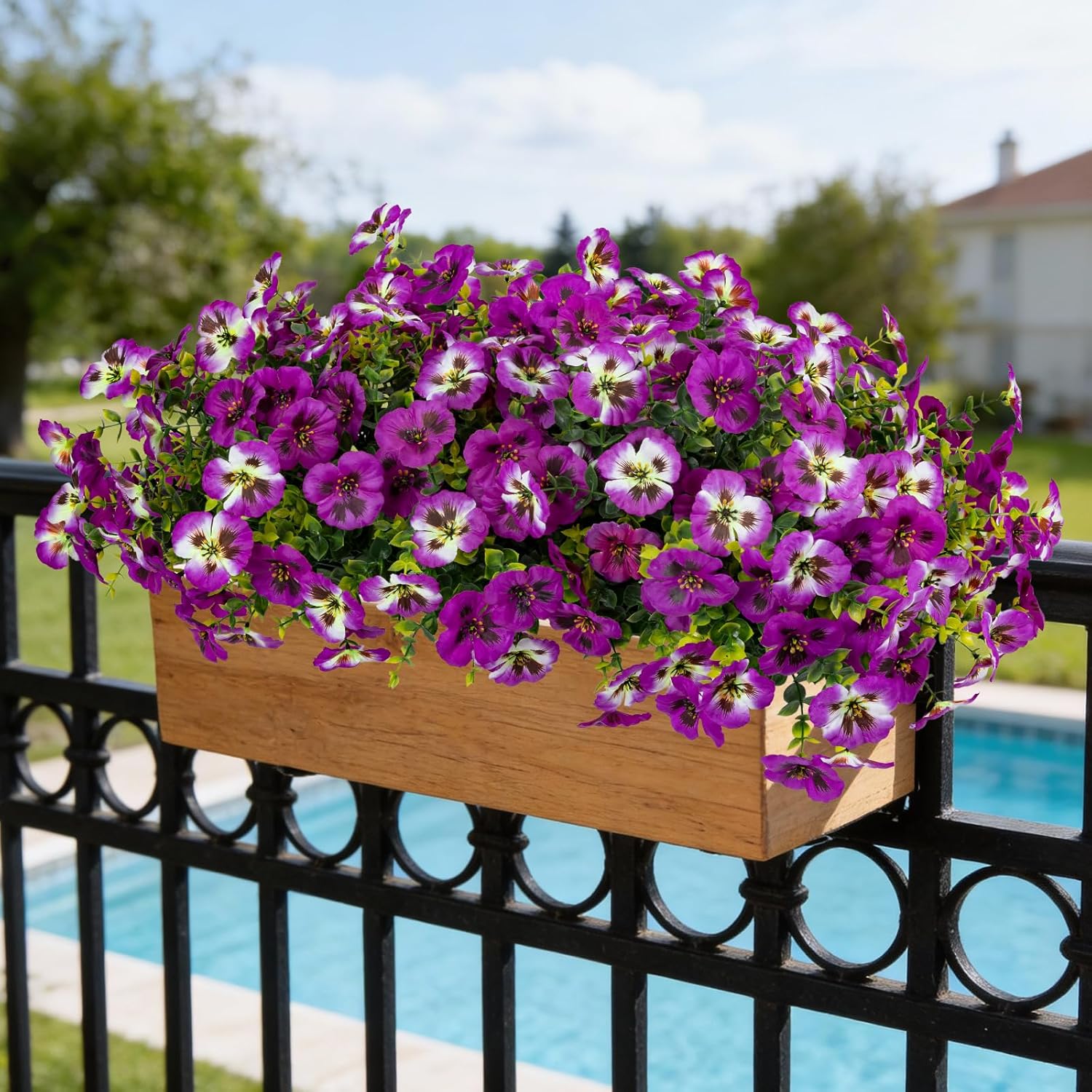 12 Piece Outdoor Artificial Flowers Fake Pansies -Two-Tone Faux Flowers Per Stem, Uv Resistant For Indoor Outdoor Porch Garden Planters Patio Window Box Home Decor(Light Purple Red Lotus)