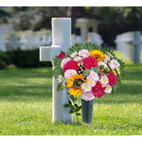 Artificial Cemetery Flowers - Memorial Flowers Bouquet With Vase For Outdoor Grave Decorations,Sympathy Flower - Realistic Vibrant Rose/Sunflower/Hyacinth