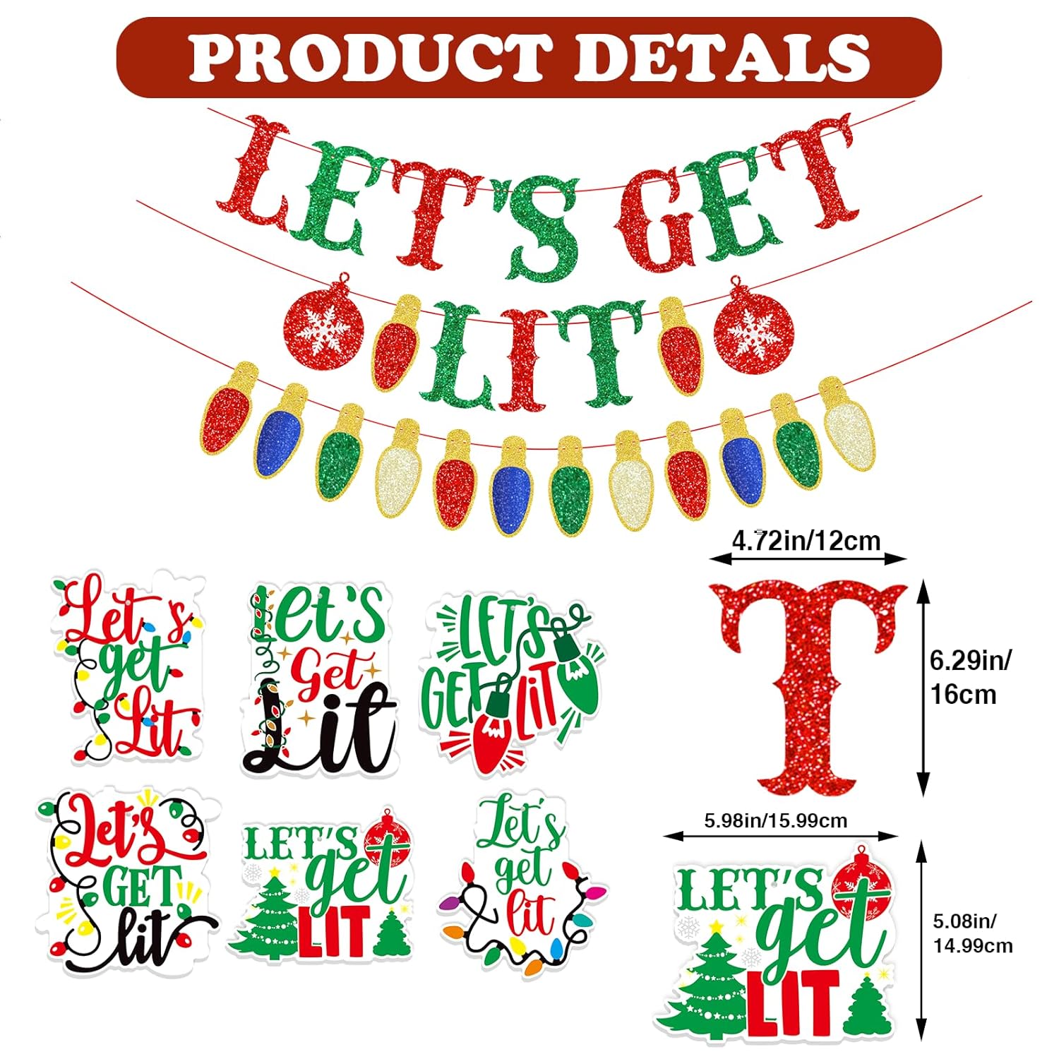 Let'S Get Lit Christmas Banner & Decorations - Friendsmas & Litmas Party Pack