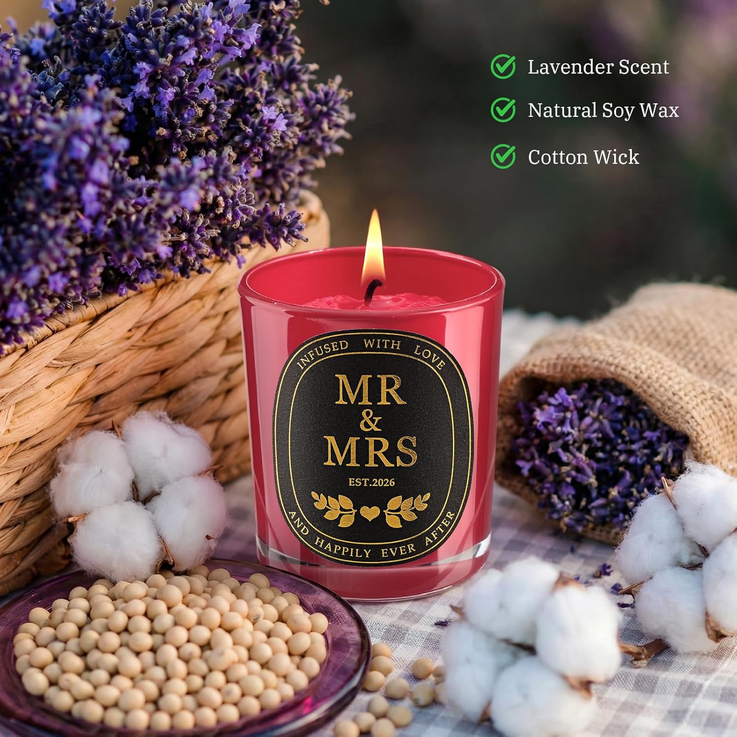 Wedding Gifts - Mr And Mrs Gifts 2026 - Wedding Gift For Couples - Bridal Shower Bride Gift For Married Newlywed - Soy Wax Scented Candle New Year Couple Glass Candle (6 Oz) Red