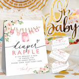 Baby Girl Diaper Raffle Game Kit For Baby Shower, Baby Blush Floral - 1 Standing Sign & 50 Tickets, Decorations For Baby Shower, Gender Reveal, Baby Announcement, Party Favor & Supplies - A07