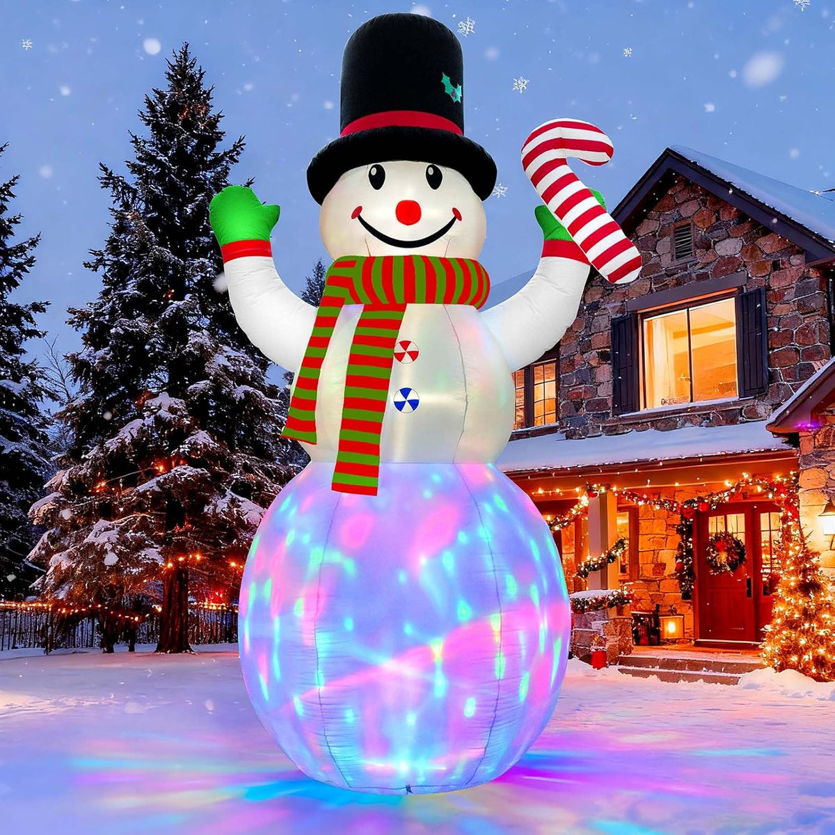 12Ft Christmas Inflatables Snowman Outdoor Decorations, Giant Christmas Blow Up Snowman Inflatable In Waving Pose With C