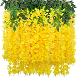 Wisteria Hanging Flowers 12 Pack Wisteria Artificial Flowers Fake Silk Flowers String Vine Ratta Hanging Garland For Home Garden Party Wedding Backdrop Arch Decor (Yellow)