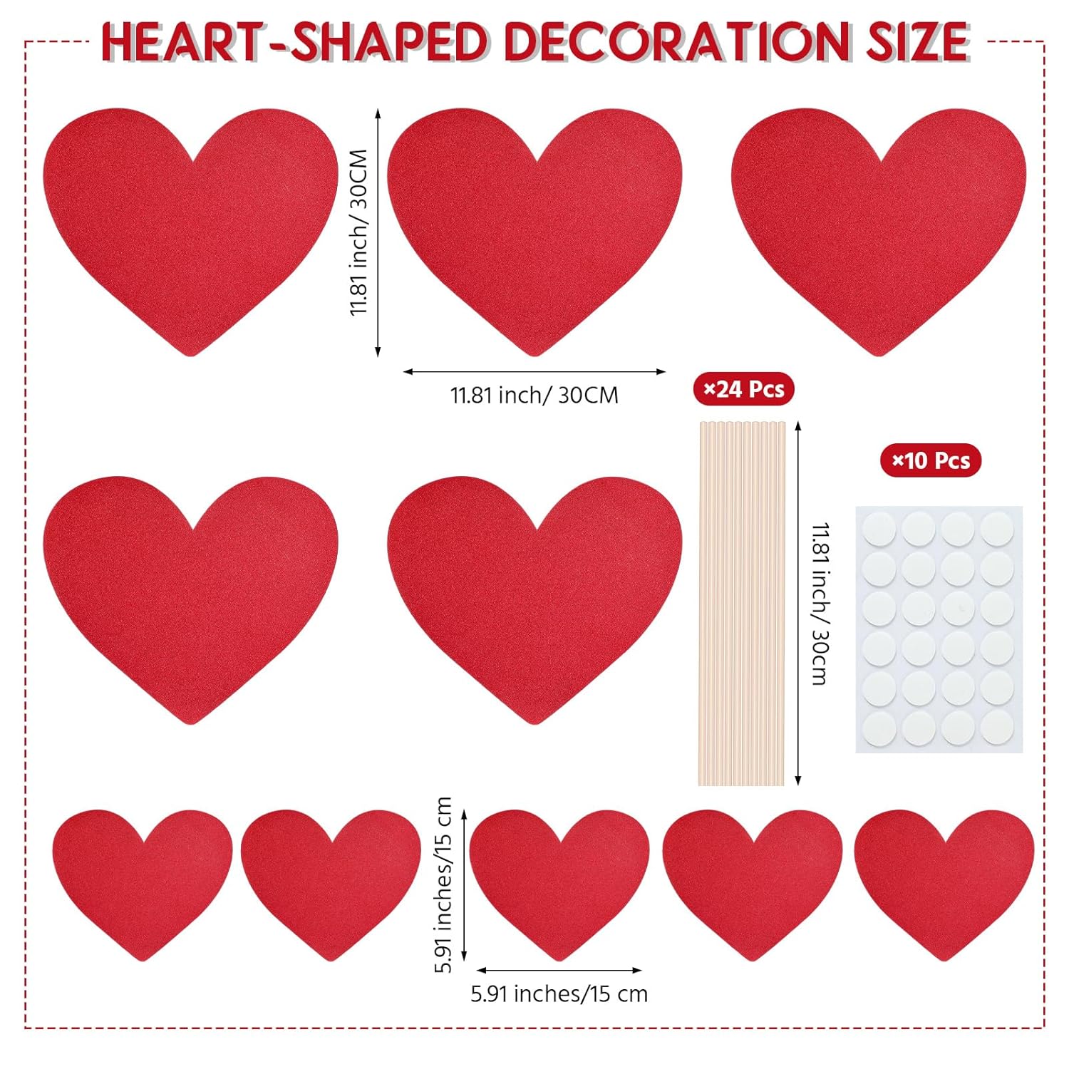 10 Sets Large Valentine'S Day Tree Decorations Trees Picks Candy Heart Tree Ornaments For Home Wedding Decor Gifts(Glitter,Red)