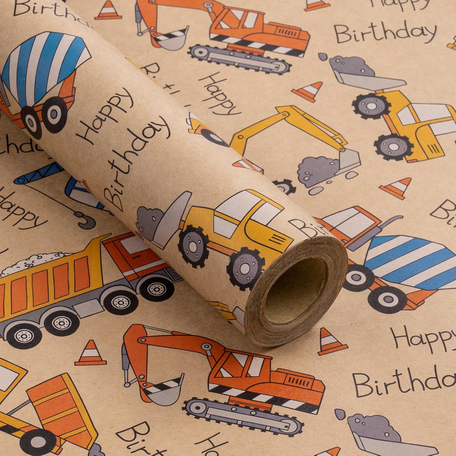 Truck Wrapping Paper Roll, Mini Roll, Colorful Truck And Happy Birthday Text Design Birthday Kraft Wrapping Paper Great For Kids Boys Birthday, Truck Party And More, 17 Inches X 16.4 Feet