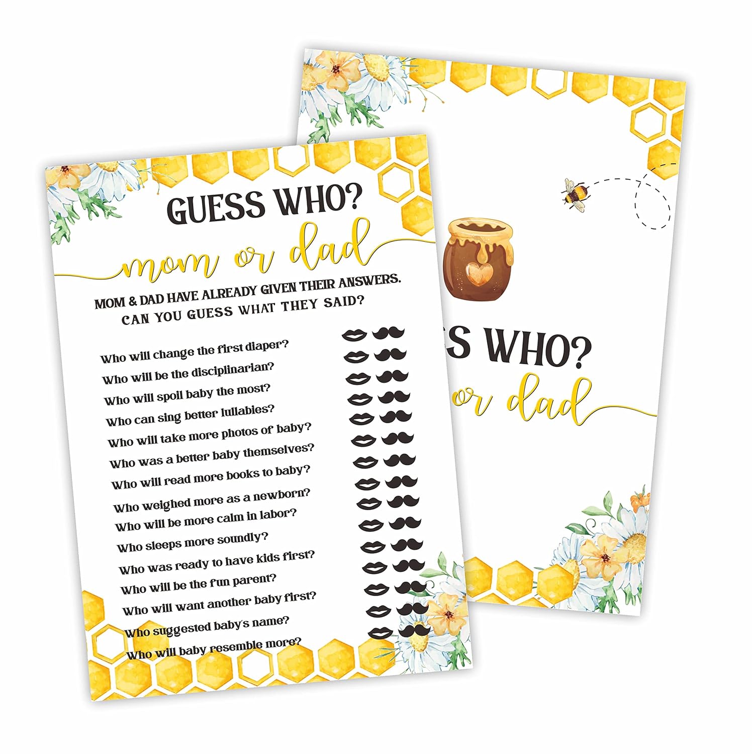 Honey Bee Themed Baby Shower Game Cards, Guess Who Mom Or Dad Double Sided - 30 In Pack (5 X 7 Inches)-?Babyyx-005?
