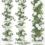 4 Pack 6.23 Ft Artificial Eucalyptus Garlands With White Roses,Faux Floral Greenery Garlands Fake Rose Flowers Vines Garlands For Wedding Table Centerpieces Arch Party Ceremony Backdrop Decor