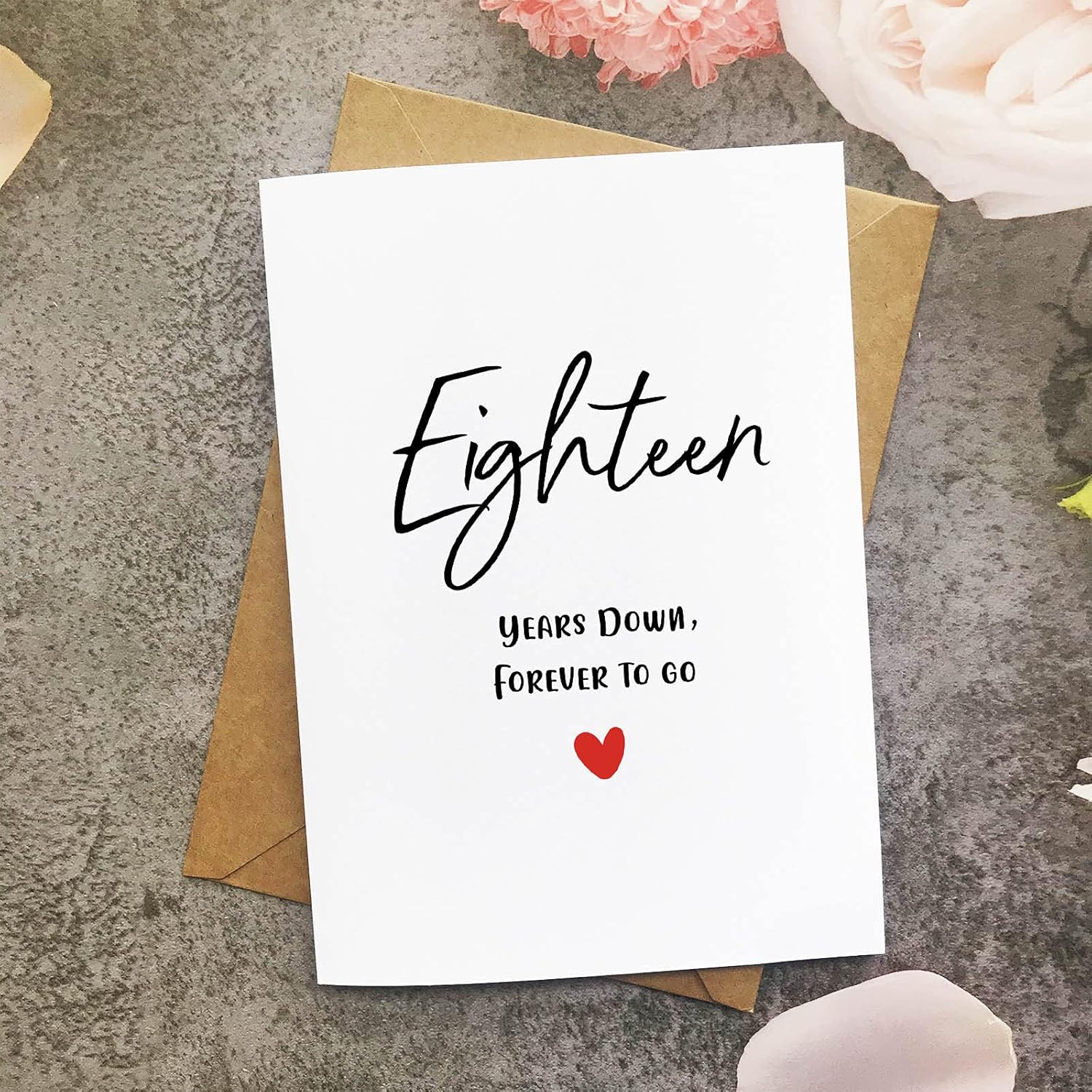 18Th Anniversary Card, Eighteen Years Down Forever To Go, Romantic Valentines Day Wedding Card For Husband Wife