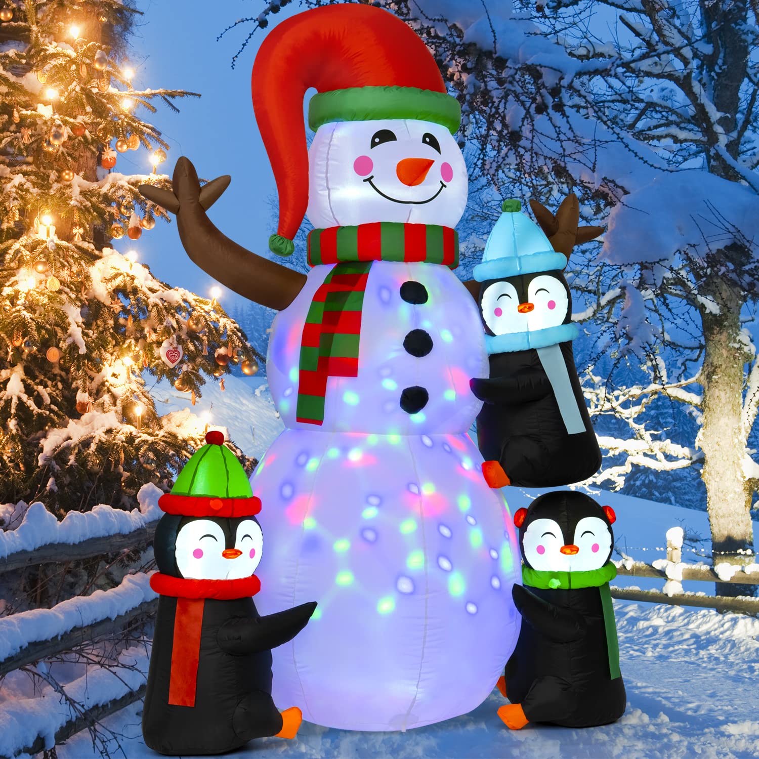 Christmas Inflatables Outdoor Decorations, 6Ft Inflatables Snowman Decorations And 3 Penguins With Led Lights Christmas