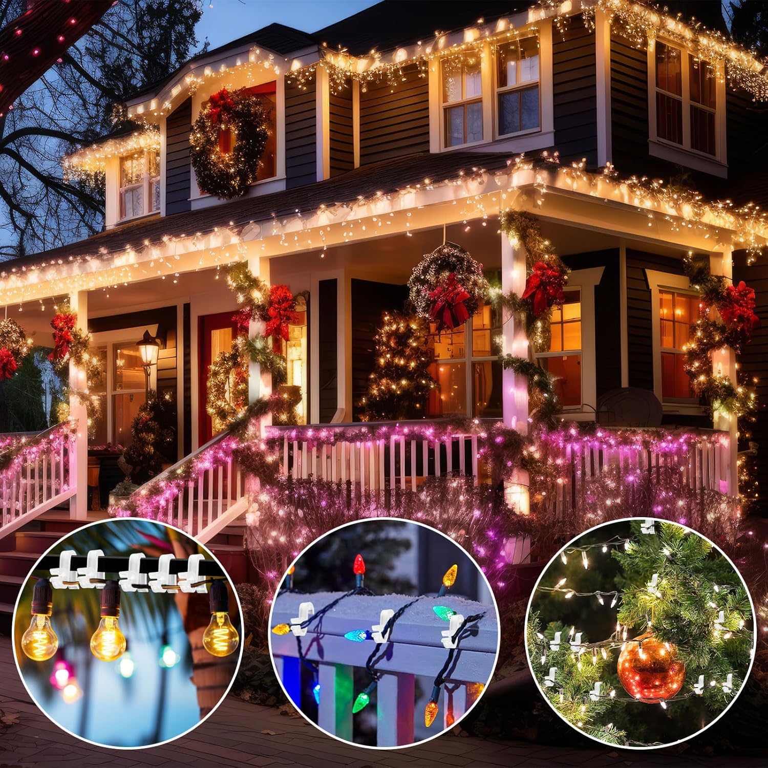 Holiday Light Clips,150 Pcs Holiday Light Clips Outdoor Lights Hooks For Christmas Party Light Strings Outdoor Hang Gutter Hooks Halloween Decoration?C?