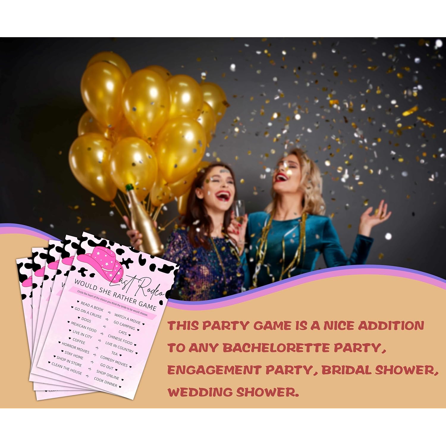 Last Rodeo Bachelorette Game - Nashville Cowgirl Bridal Shower 'Would She Rather' Party Game - 25 Cards (Ages 18+)