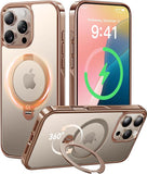 Glossy Gold iPhone 16 Pro Max Case with 360 Spin Magnetic Stand